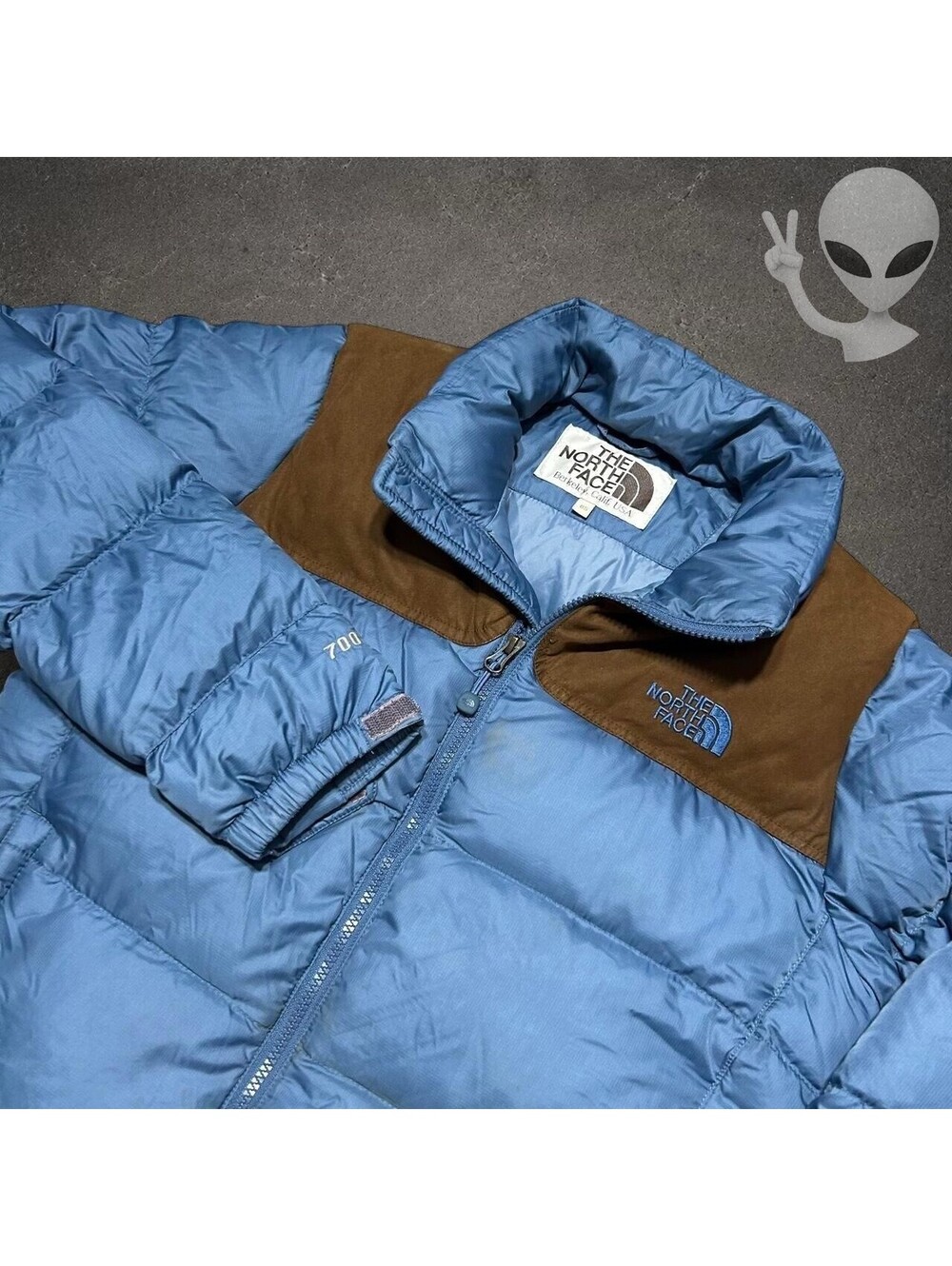 The North Face Nuptse 700 Down Puffer Jacket Womens Size M Blue Brown Vintage - Picture 2 of 8
